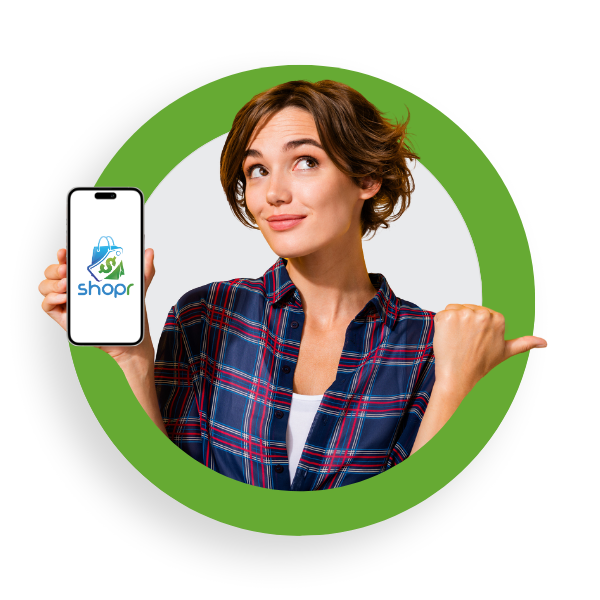 Woman holding phone website graphic